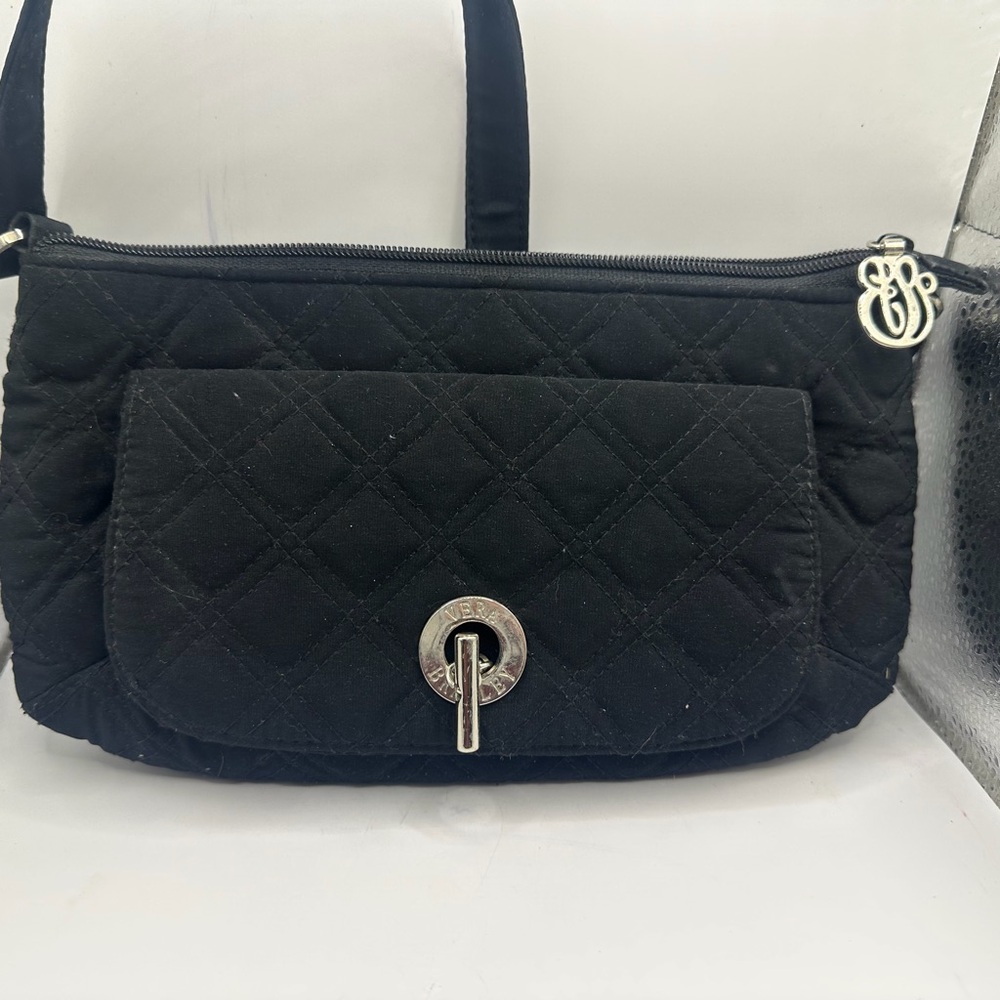 Vera Bradley Black Quilted Shoulder Bag with Silver Accents